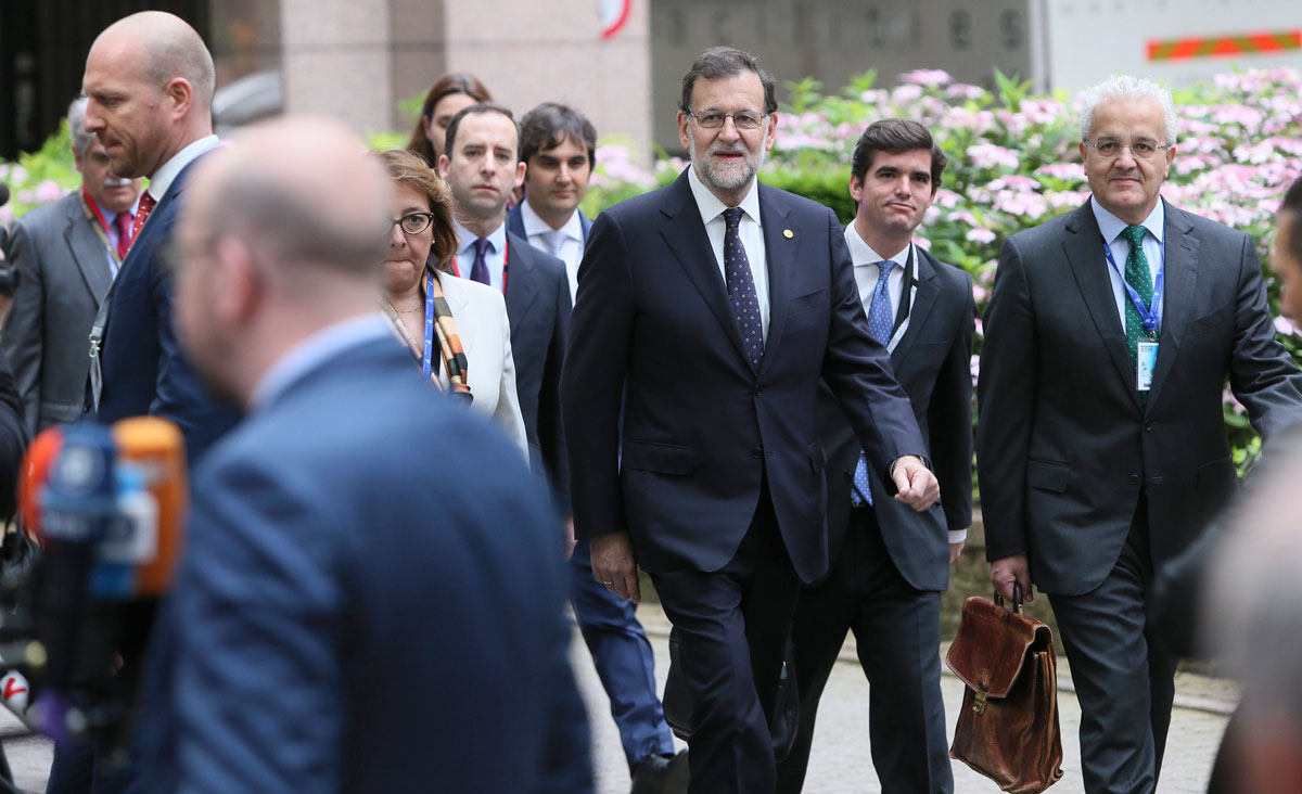 El presidente del Gobierno español en funciones, Mariano Rajoy, a su llegada al Consejo Europeo