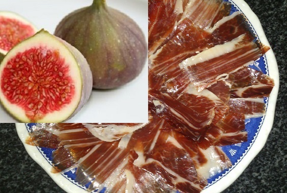 Brevas con jamón serrano y manitas de cordero con berenjena
