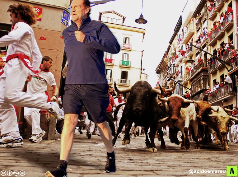 Meme de Mariano Rajoy en los San Fermines, en un montaje de @acidoenlared