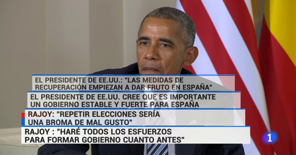 Montaje con los rótulos de TVE en la visita de Obama.