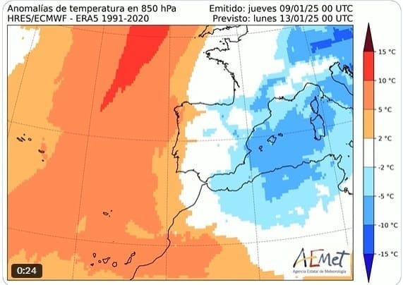 Mapa de previsión de la AEMET. EP