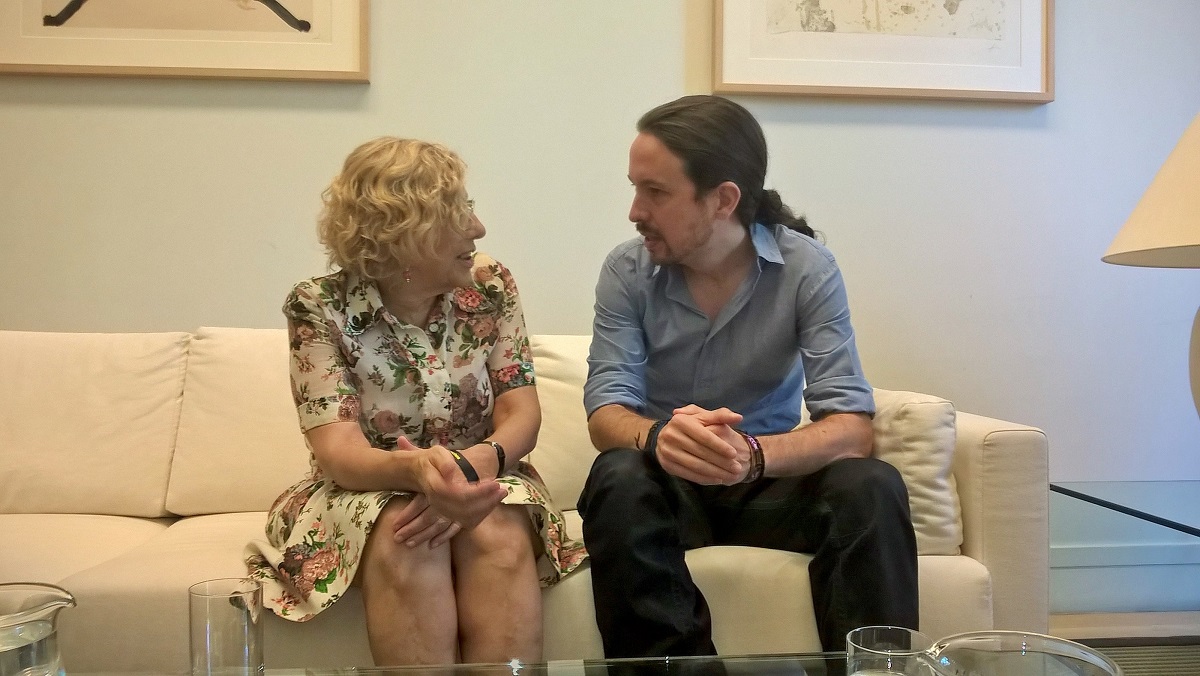 Manuela Carmena y Pablo Iglesias reunidos en el Ayuntamiento de Madrid