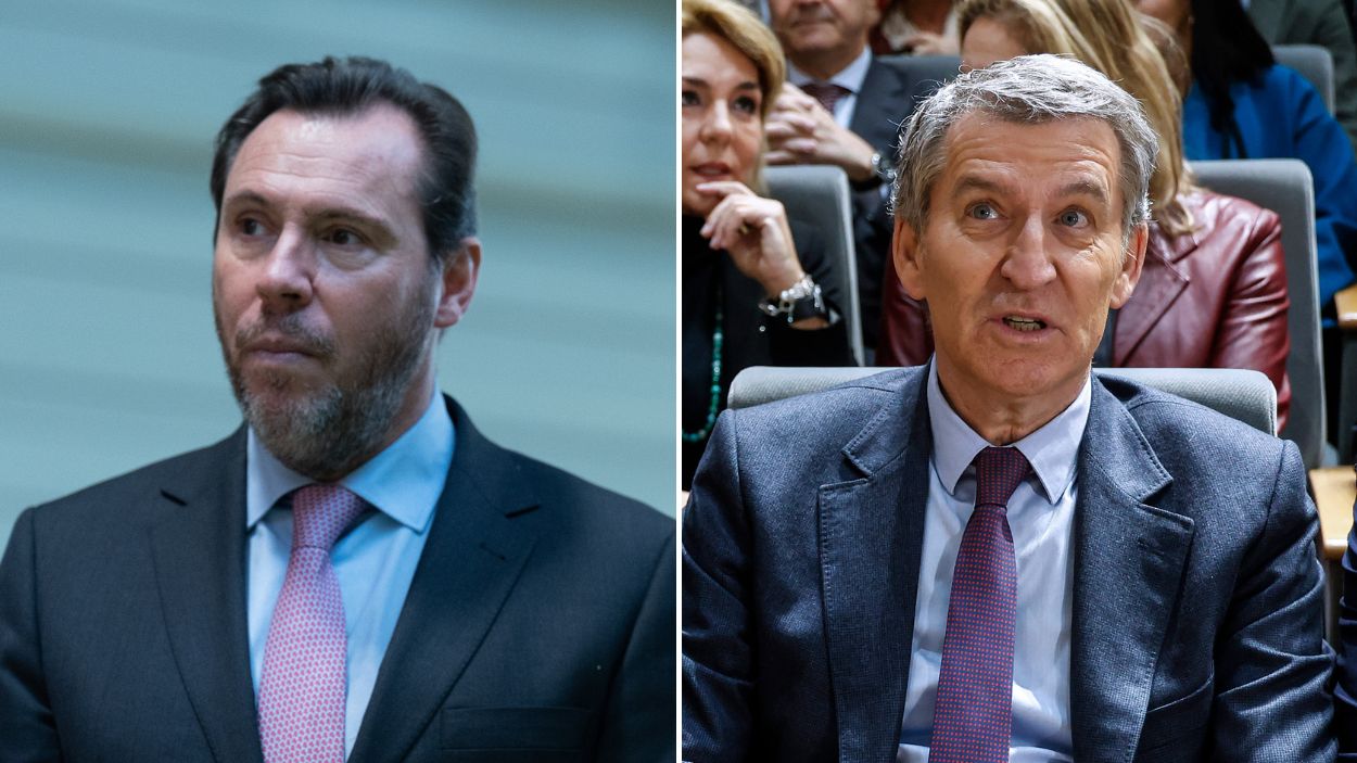 El ministro, Óscar Puente y Alberto Núñez Feijóo. EP.