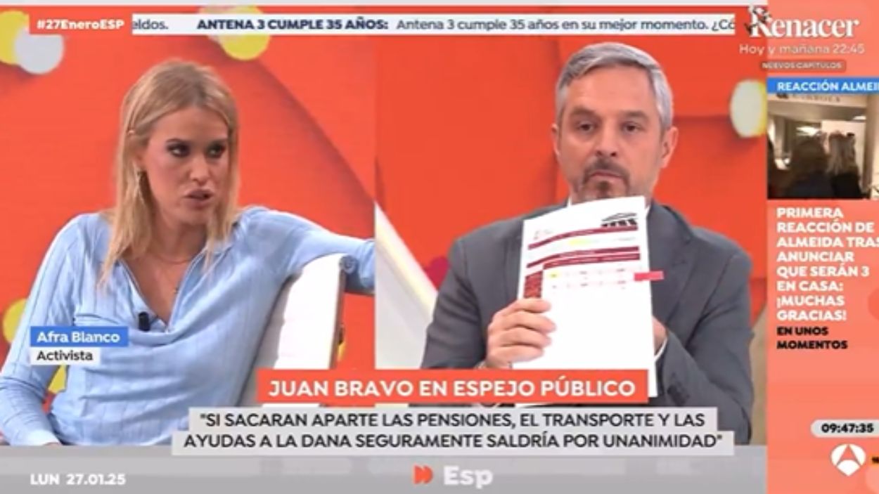 Afra Blanco y Juan Bravo, en 'Espejo Público'. Atresmedia