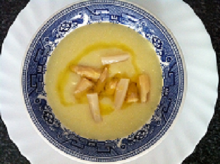 Crema de espárragos y magro de cerdo con pasta