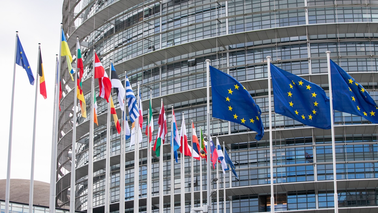 Banderas de los países miembros de la UE en Estrasburgo. EP/Archivo.