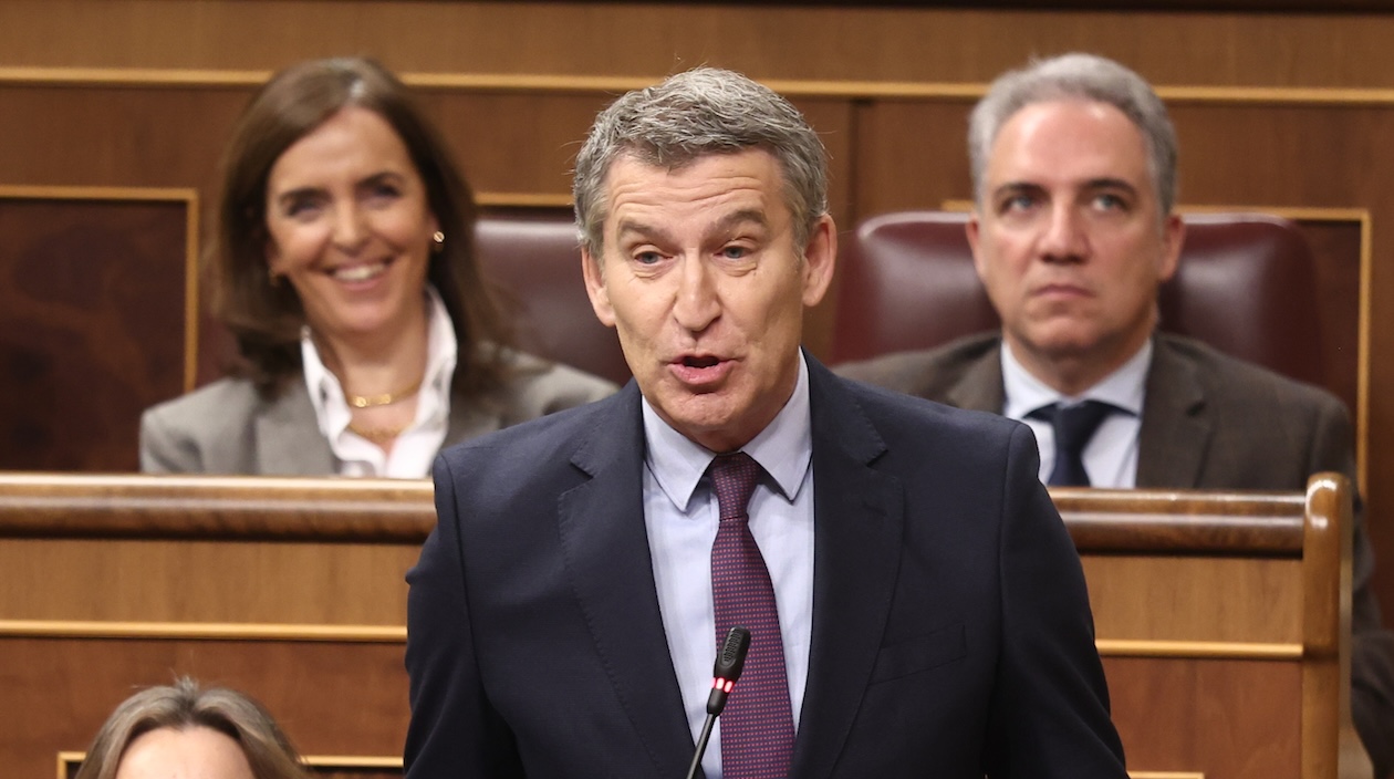 Alberto Núñez Feijóo, líder del Partido Popular, en la sesión de control al Gobierno en el Congreso. EP