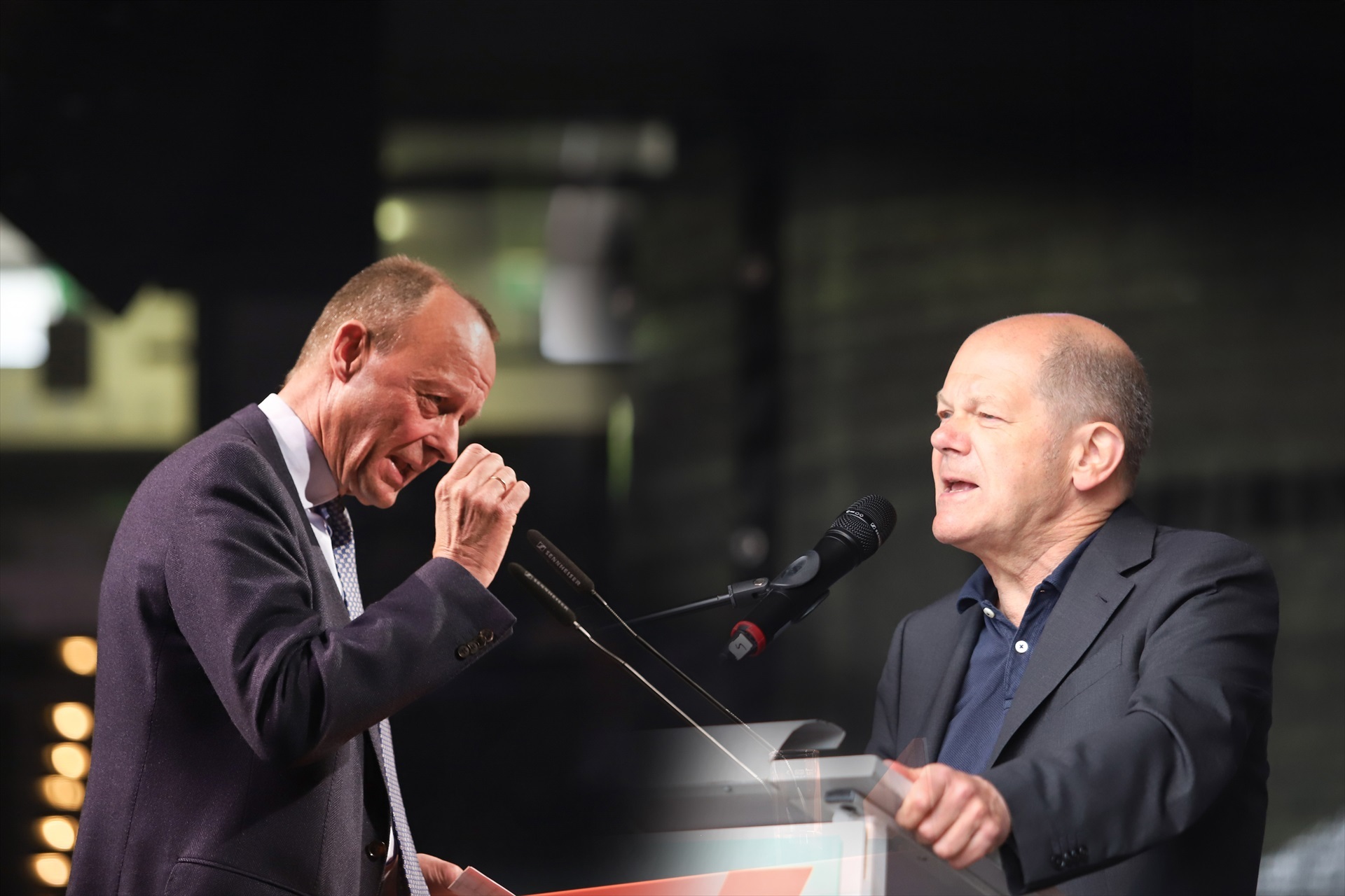 Friderich Merz de la CDU junto al canciller del SPD Olaf Schozl durante un mitin en Düsseldorf (Alemania), EuropaPress 