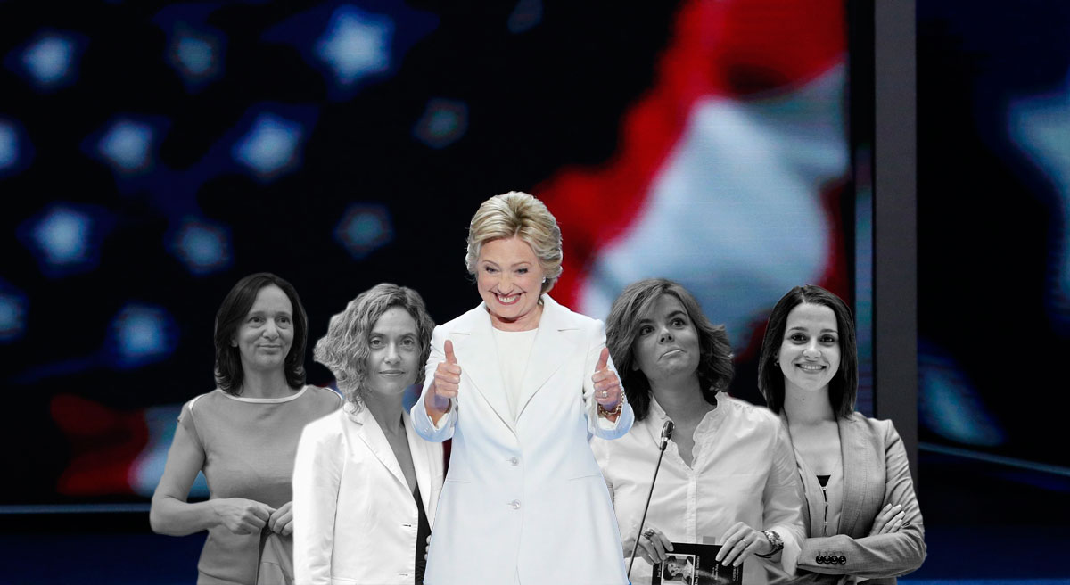 Hillary Clinton, candidata demócrata a la presidencia de EEUU, rodeada de algunas 'presidenciables' españolas