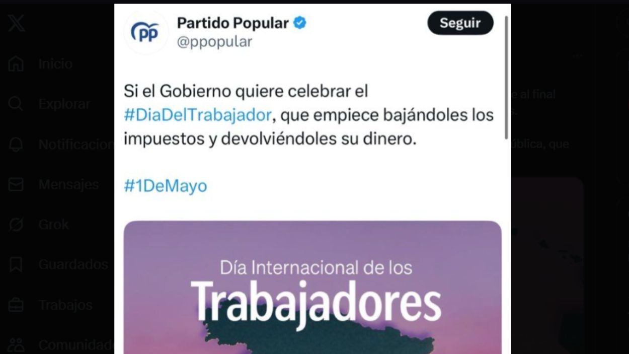 Mensaje del Partido Popular en X. X/@PPopular
