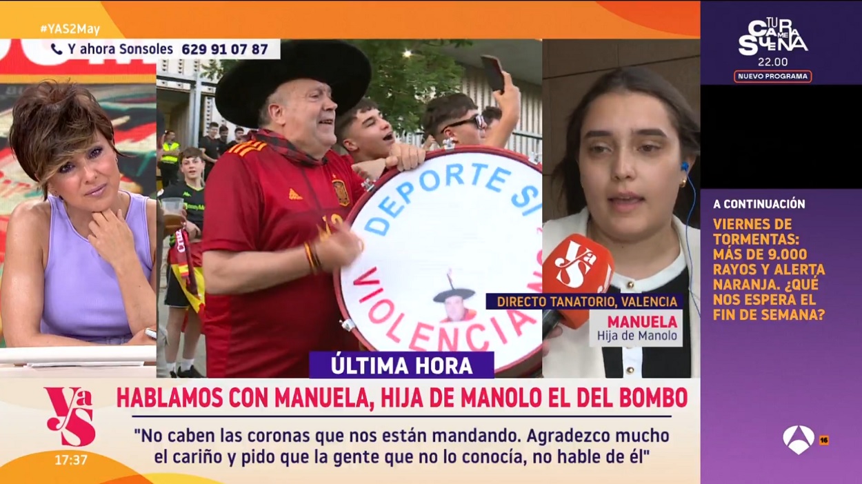 Manuela, hija de Manolo el del Bombo, en 'Y ahora, Sonsoles'. Antena 3