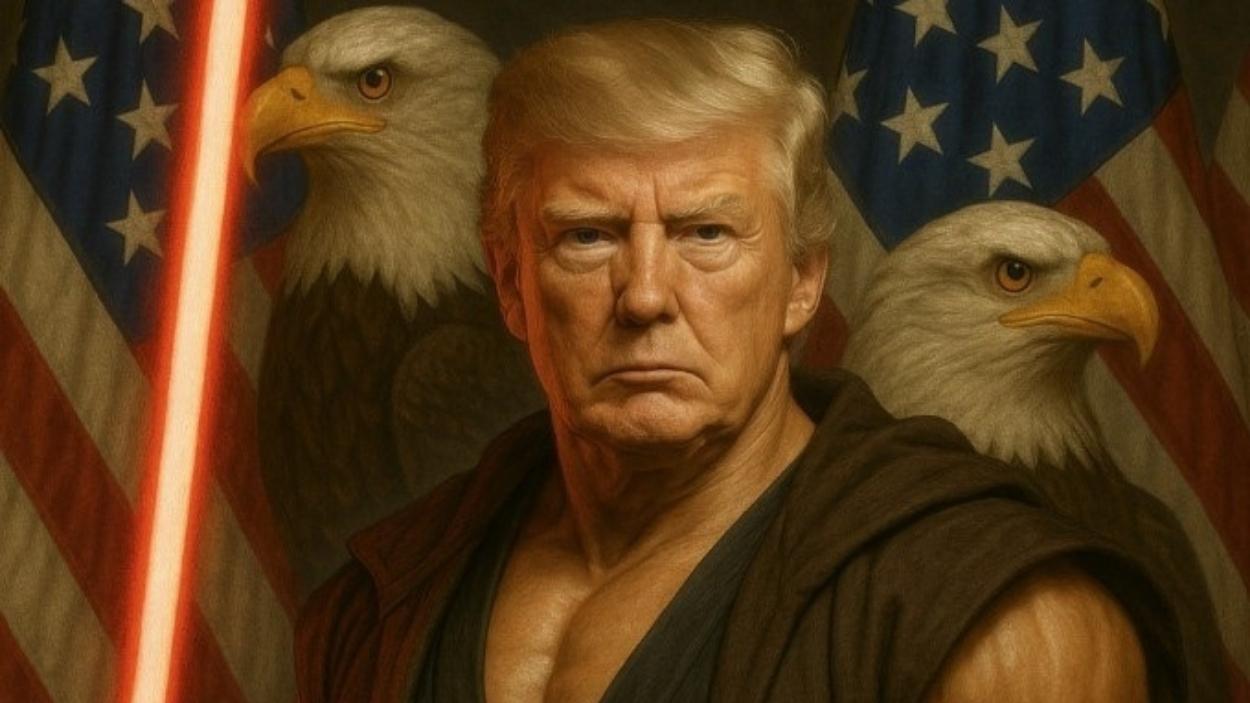 Imagen de Donald Trump vestido como un jedi. EP