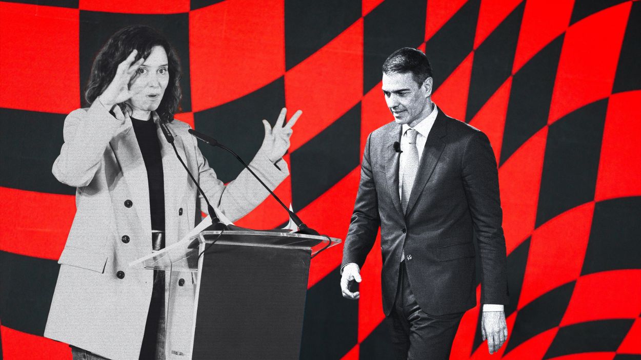 Isabel Díaz Ayuso y Pedro Sánchez. Ilustración propia.