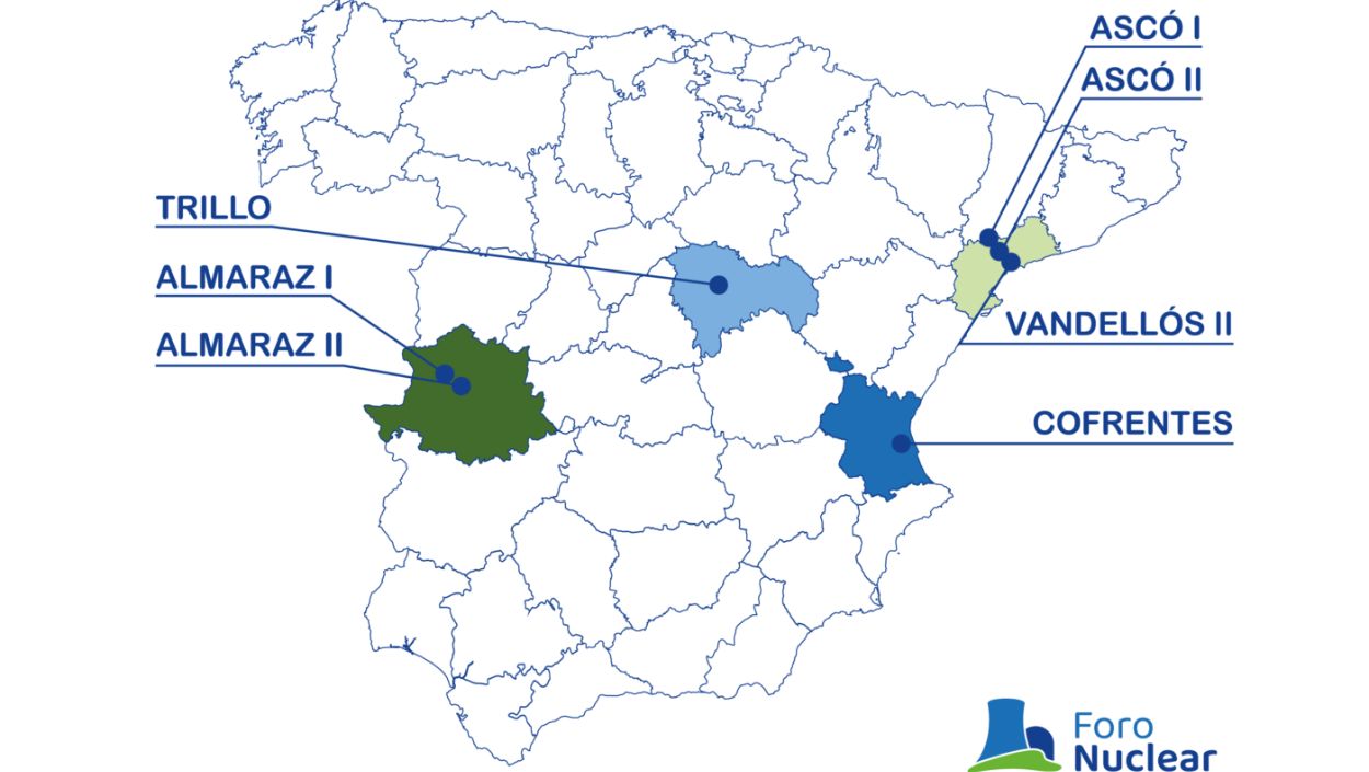 Mapa de las centrales nucleares españolas. Fuente Foro Nuclear Mapa de las centrales nucleares españolas. Fuente Foro Nuclear