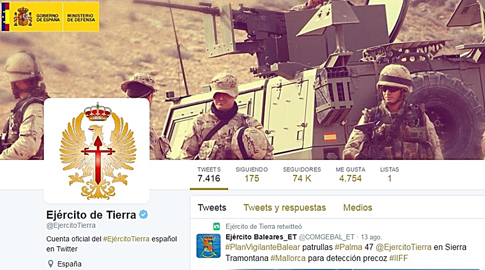 Imagen del perfil en Twitter del Ejército español. 