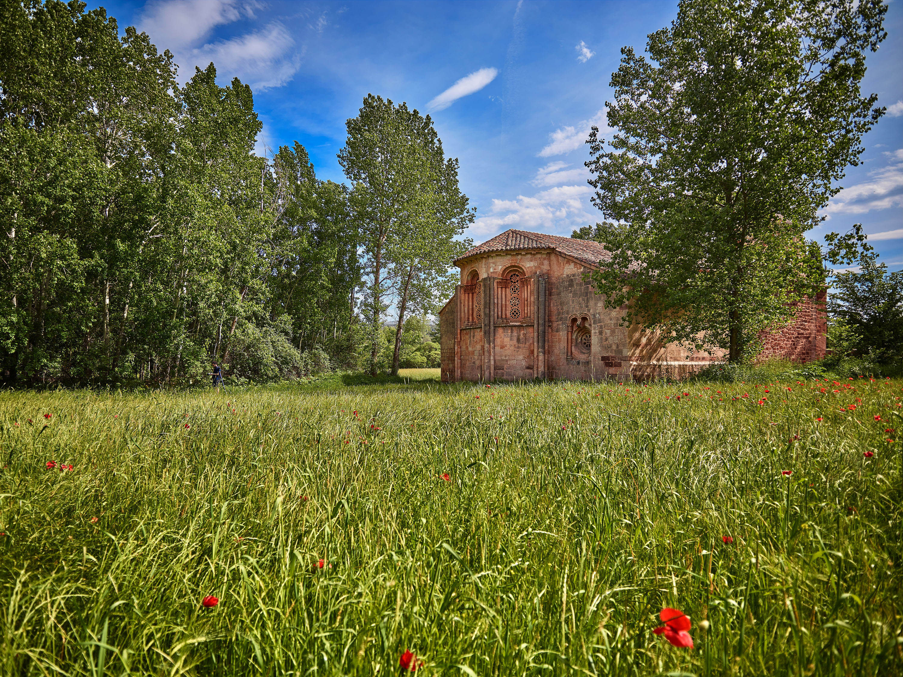 El templo románico de Albendiego se funde con el paisaje de la Sierra Norte de Guadalajara, ejemplo de equilibrio entre patrimonio y naturaleza. ©Turismo Castilla-La Mancha, David Blázquez.