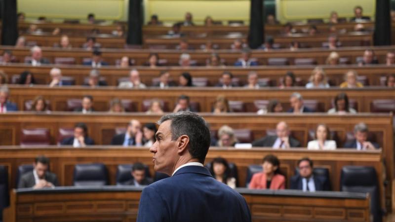 El presidente del Gobierno central, Pedro Sánchez, en una sesión de control en el Congreso de los Diputados. EP.