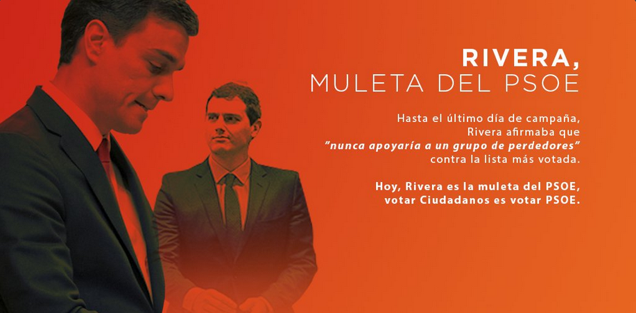 Cartel creado por el equipo de comunicción del PP cuando se produjo el acuerdo PSOE-C's