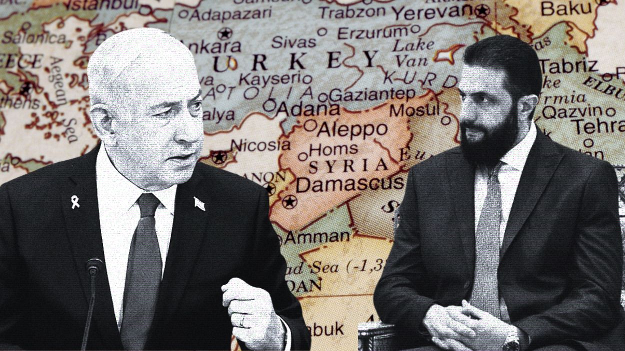 Benjamin Netanyahu y Ahmed al-Shara. Ilustración Propia.