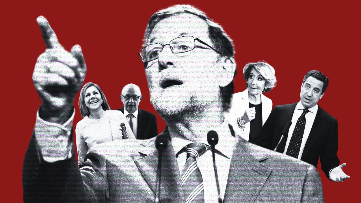 Rajoy, Cospedal, Aguirre, Zaplana y Montoro. Ilustración Propia.