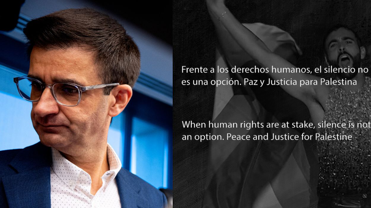 Ilustración del presidente de RTVE, José Pablo López y el representante de Italia en Eurovisión Marco Mengoni. Elaboración propia