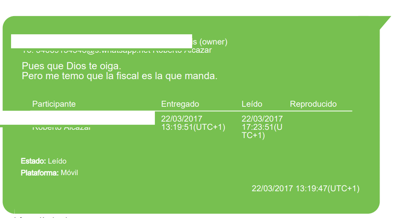 Captura del mensaje del capitán Bonilla a un narcotraficante. "Pues que Dios te oiga". EP