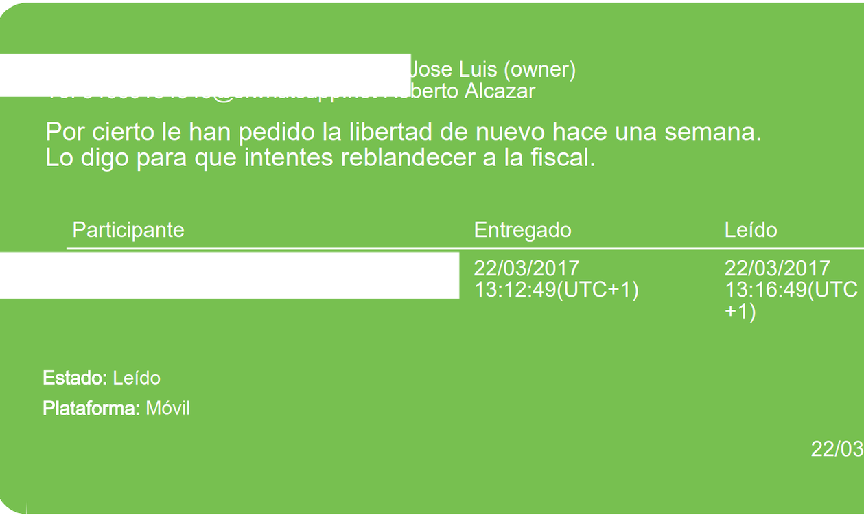 Captura del mensaje del capitán Bonilla a un narcotraficante. "Pues que Dios te oiga". EP