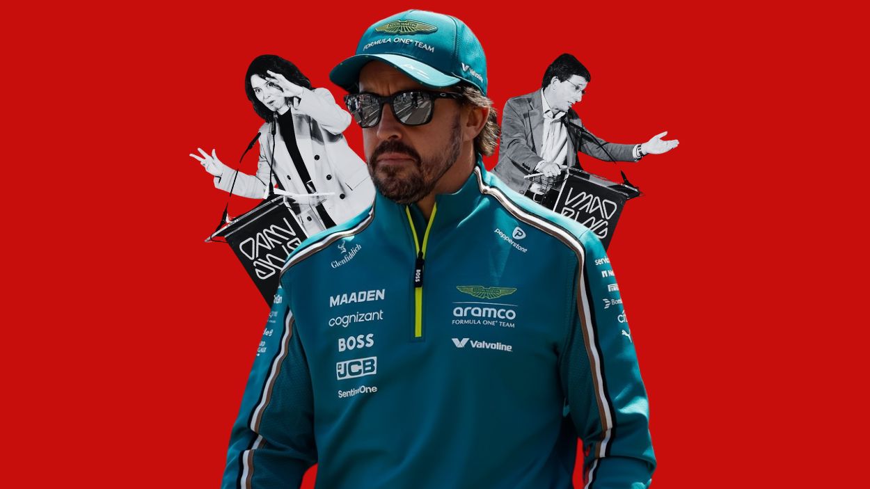 Fernando Alonso, José Luís Martínez-Almeida e Isabel Díaz Ayuso. Ilustración Propia.