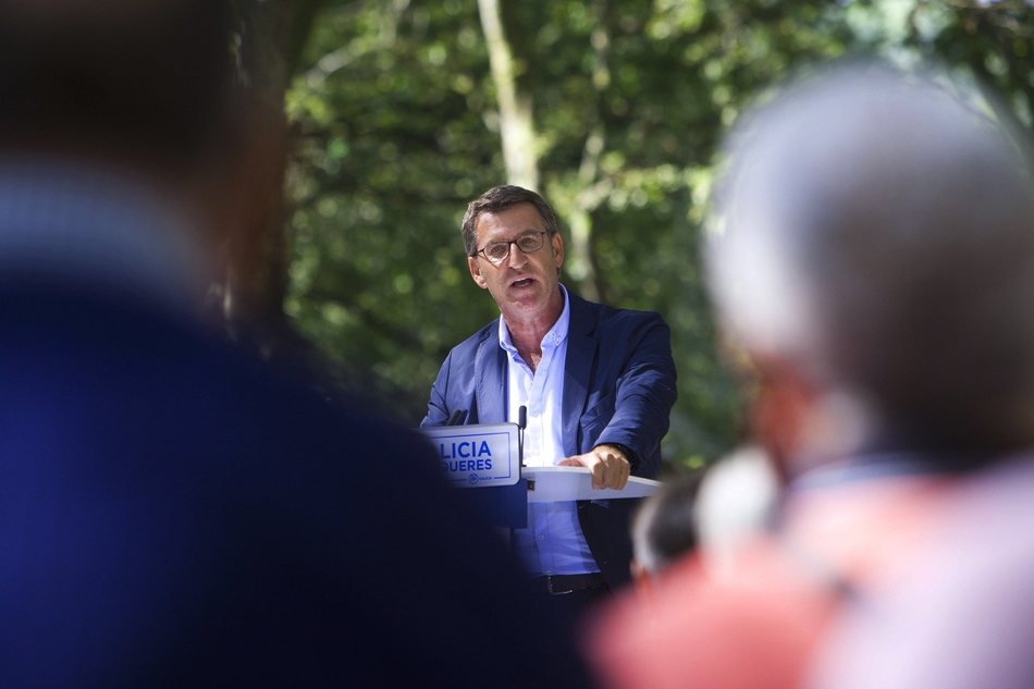 Núñez Feijóo durante su intervención en la apertura del curso político en Cotobade, Pontevedra. 