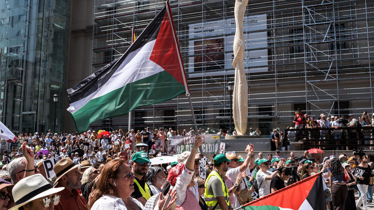 Decenas de personas durante una manifestación en apoyo a Palestina, en Madrid. EP.