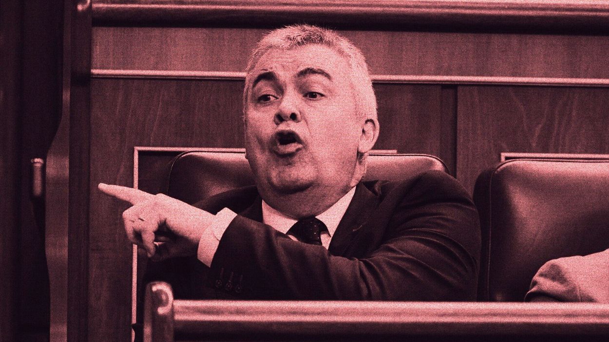 Santos Cerdán durante su última sesión en el Congreso de los Diputados. Ilustración Propia.
