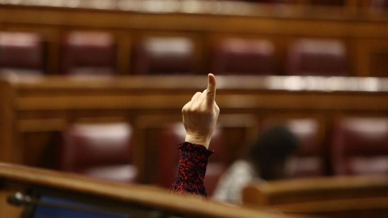 Una mujer levanta la mano durante una sesión plenaria en el Congreso de los Diputados. EP/Archivo.