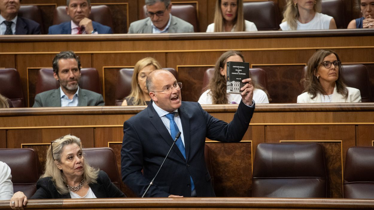El portavoz del PP en el Congreso, Miguel Tellado, en una sesión de la Cámara Baja. EP.