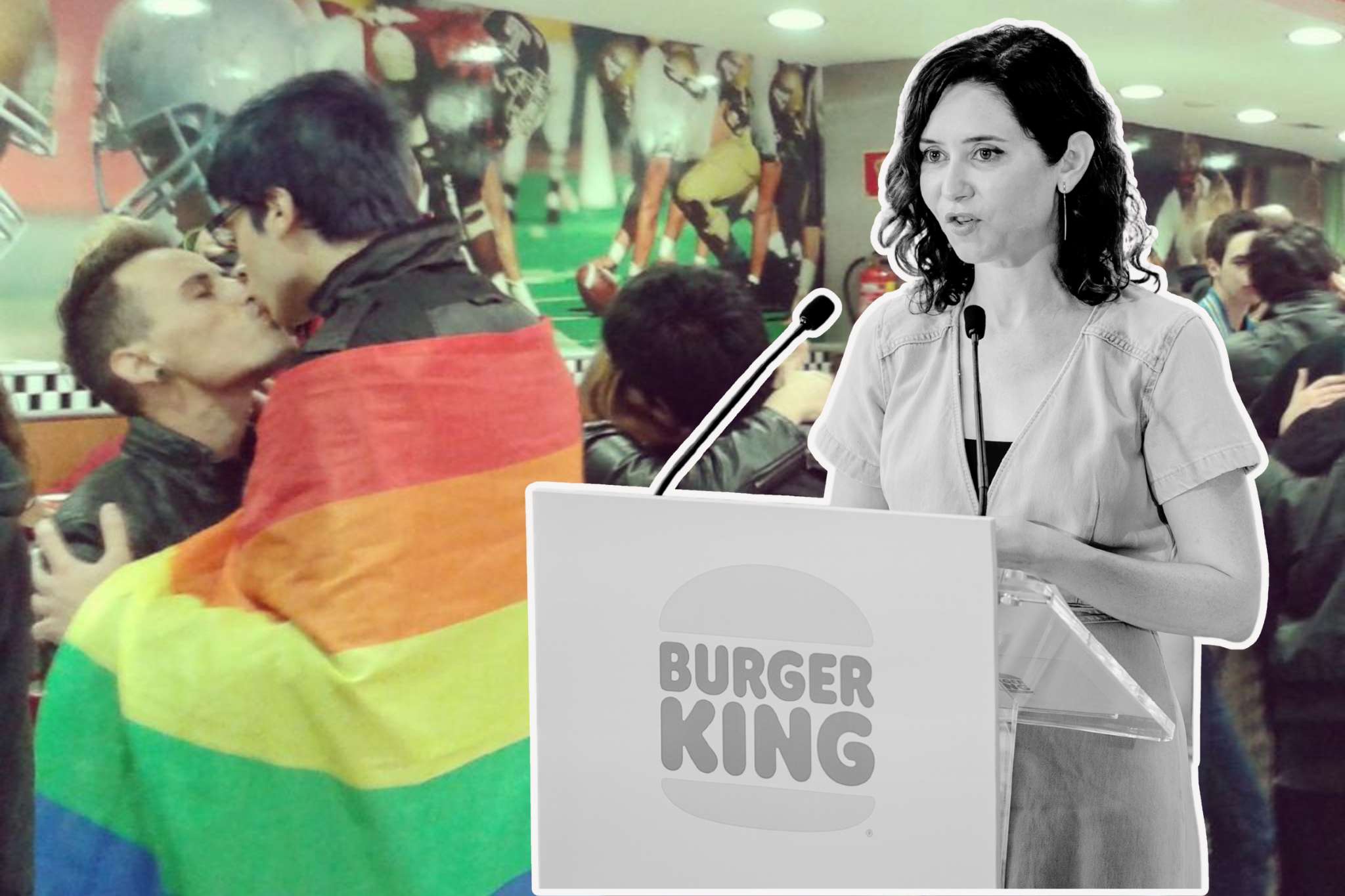 El Burger King al que Ayuso acudió a celebrar su 50 aniversario expulsó a una pareja gay por besarse en 2014 | Twitter/EP