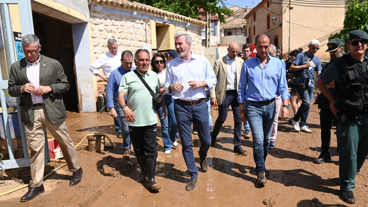 El presidente del Gobierno de Aragón, Jorge Azcón, visita distintos municipios afectados por las tormentas en Aragón. EP.