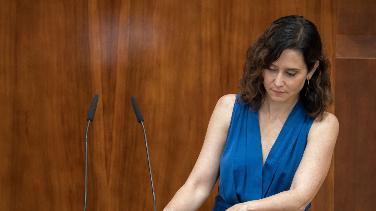 La presidenta de la Comunidad de Madrid, Isabel Díaz Ayuso, en una intervención en la Asamblea de Madrid. EP.