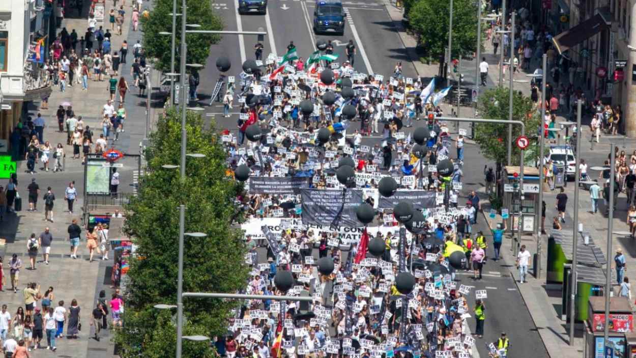 Manifestación convocada por el colectivo J2 en la Gran Vía de Madrid
