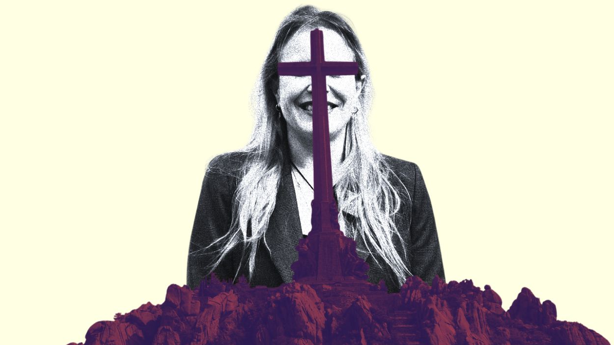 La presidenta de Abogados Cristianos Polonia Castellanos y el Valle de Cualgamuros. Ilustración Propia.