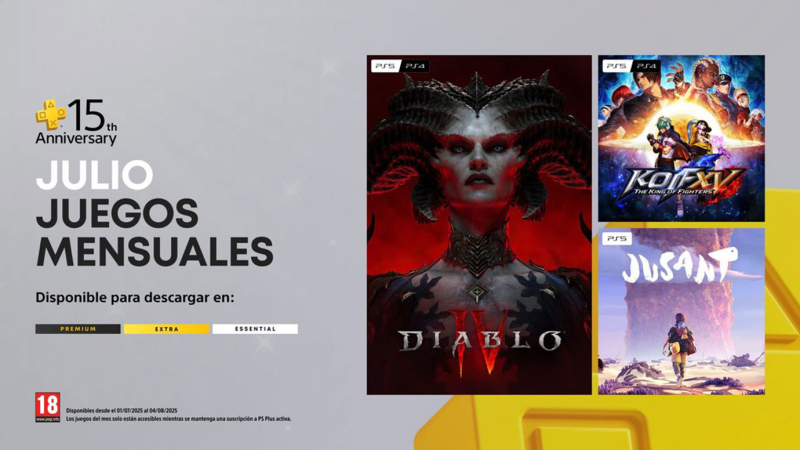 PS Plus celebra su 15.º aniversario con Diablo IV, The King of Fighters XV y Jusant como juegos de julio PS Plus celebra su 15.º aniversario con Diablo IV, The King of Fighters XV y Jusant como juegos de julio
