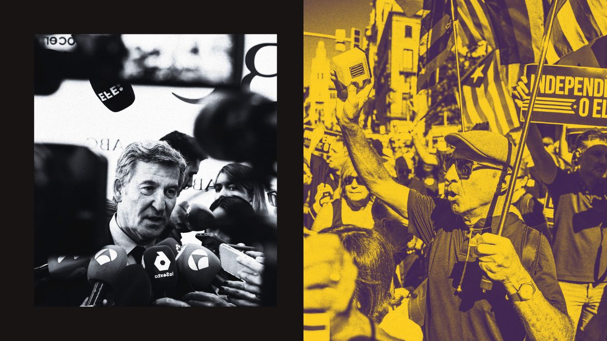 Alberto Núñez Feijóo y una manifestación por la amnistía. Ilustración Propia.