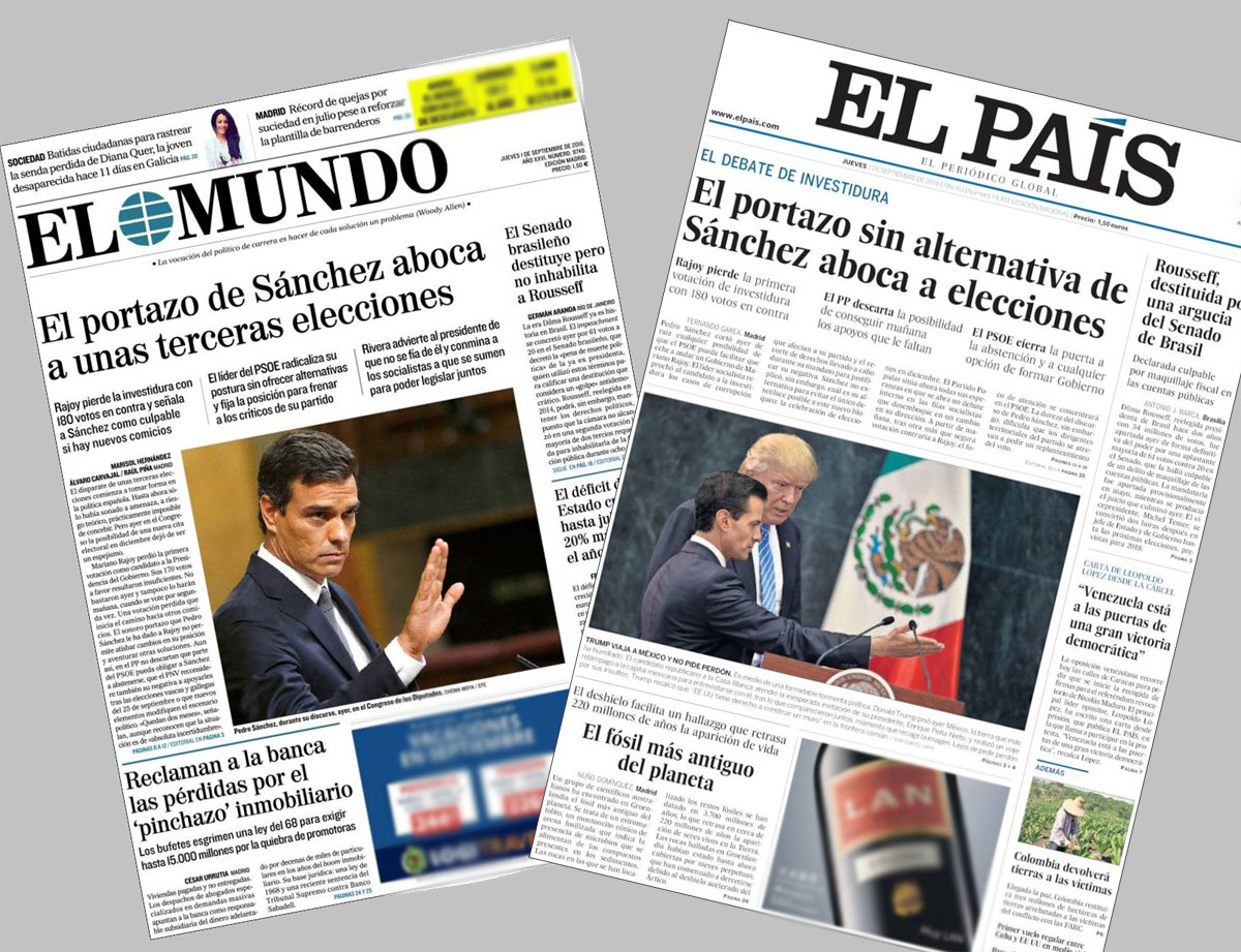 Portadas de 'El Mundo' y 'El País' tras Rajoy perder la primera votación de investidura