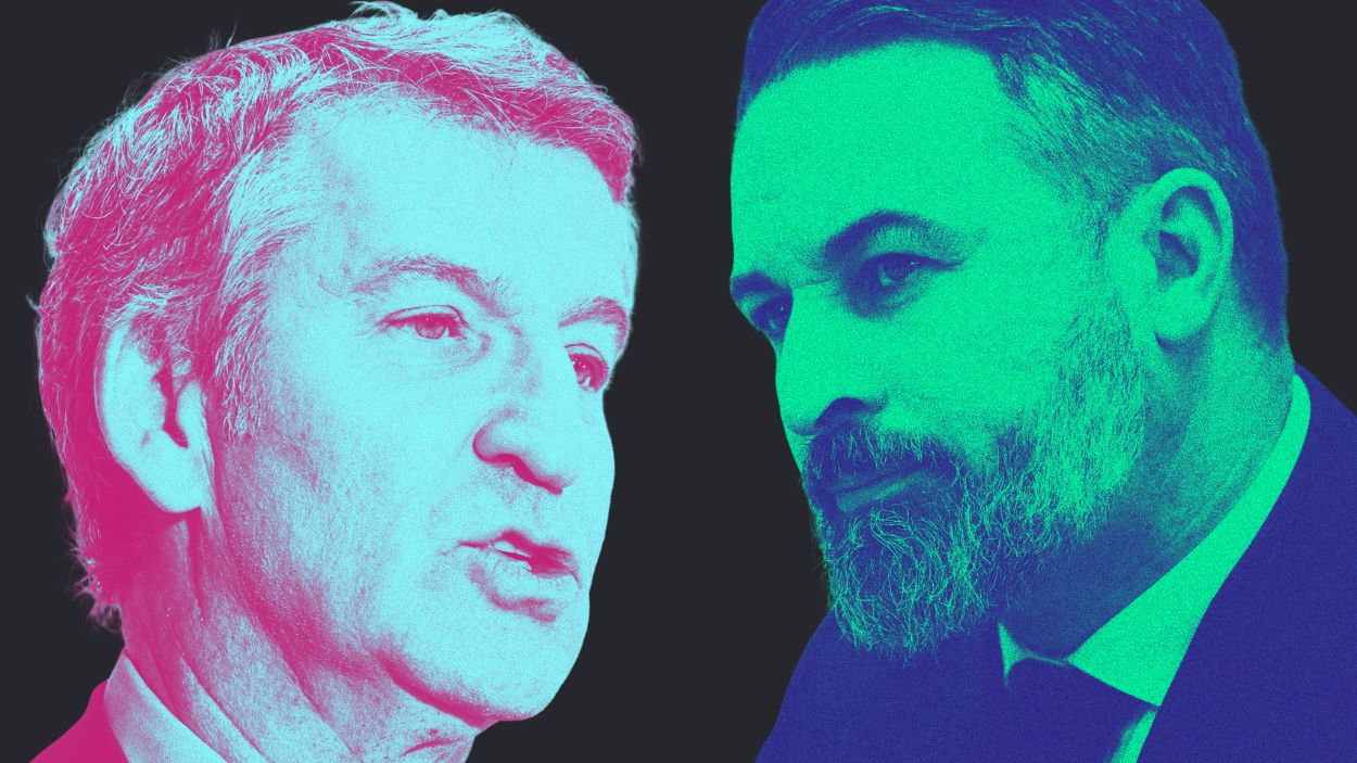 Alberto Núñez Feijóo y Santiago Abascal. Ilustración Propia.