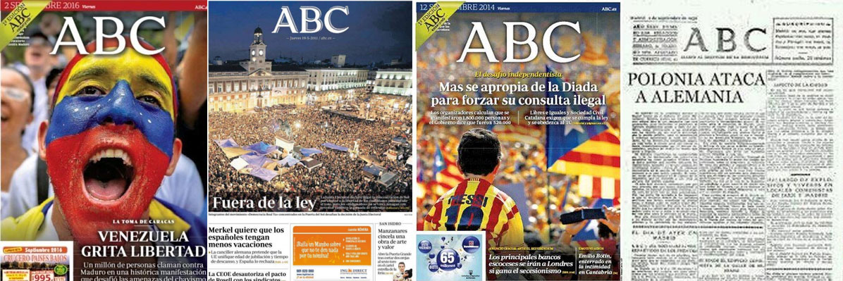 Capturas de portadas de ABC que demuestran su doble rasero: Venezuela, indignados, Diada y Hitler