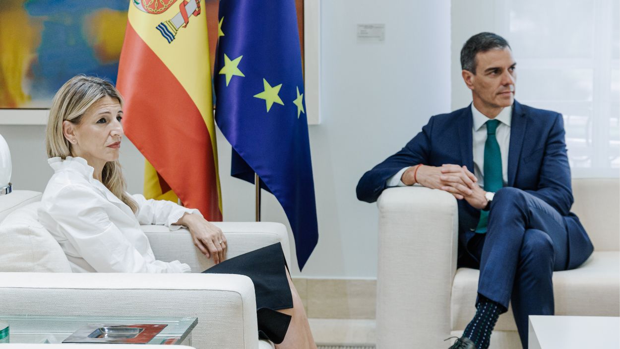 Reunión del presidente del Gobierno, Pedro Sánchez, y la vicepresidenta segunda y ministra de Trabajo, Yolanda Díaz, en Moncloa. EP.
