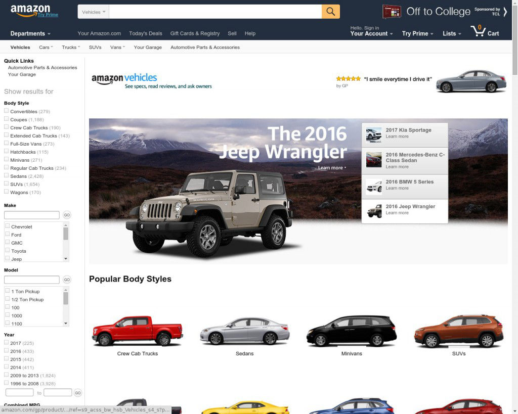 muñeca Arte Bóveda Amazon se mete en la venta de coches online