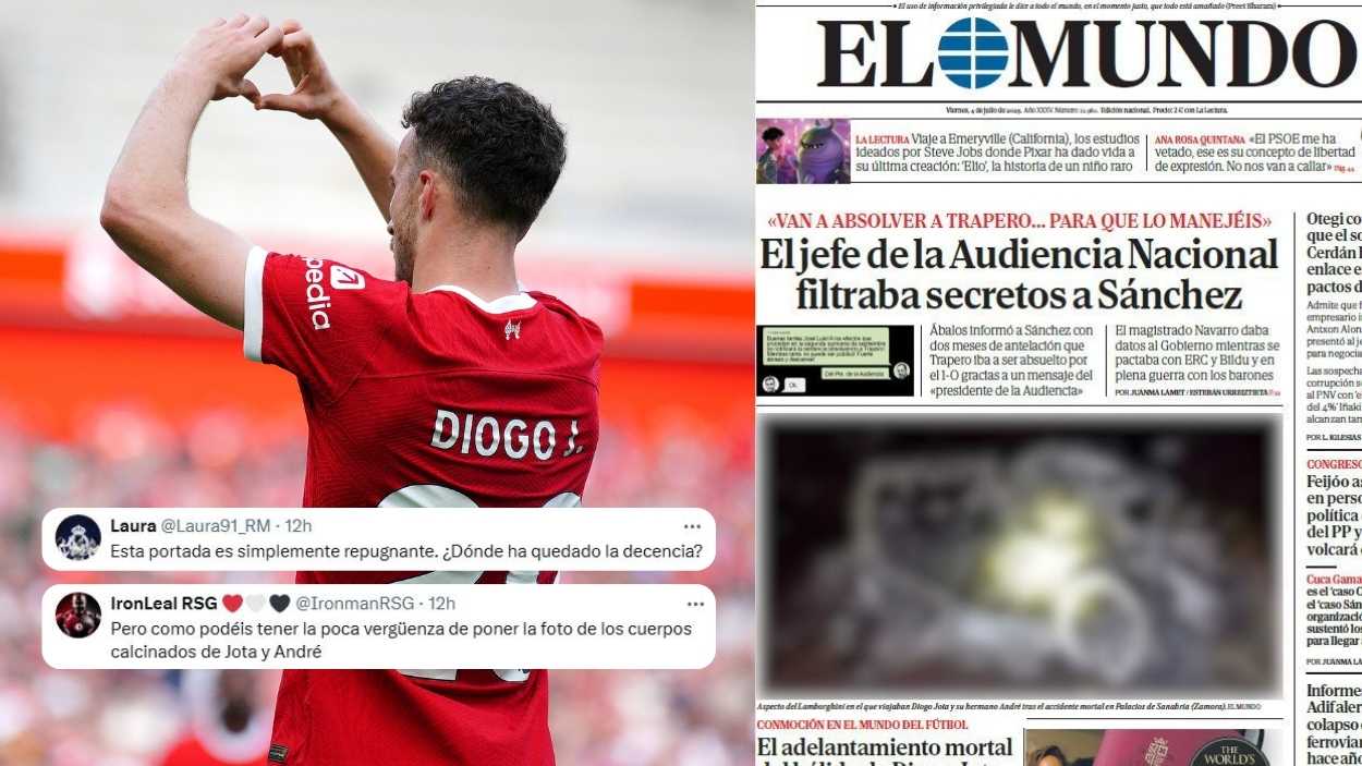 Diogo Jota y la portada de 'El Mundo'. Montaje de elaboración propia - EP