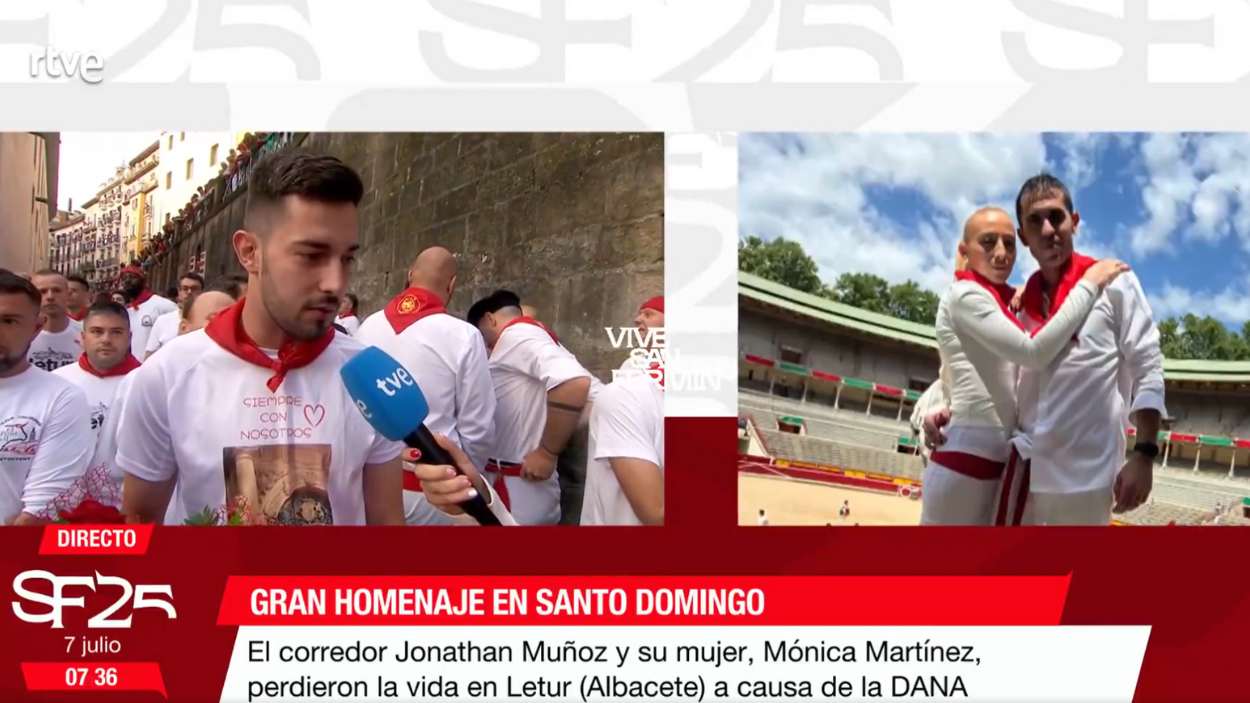Homenaje a Jontahan Muñoz y Mónica Martínez en San Fermín. RTVE