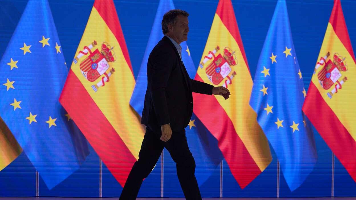 El presidente del PP, Alberto Núñez Feijóo, durante la segunda jornada del XXI Congreso Nacional del Partido Popular. EP.
