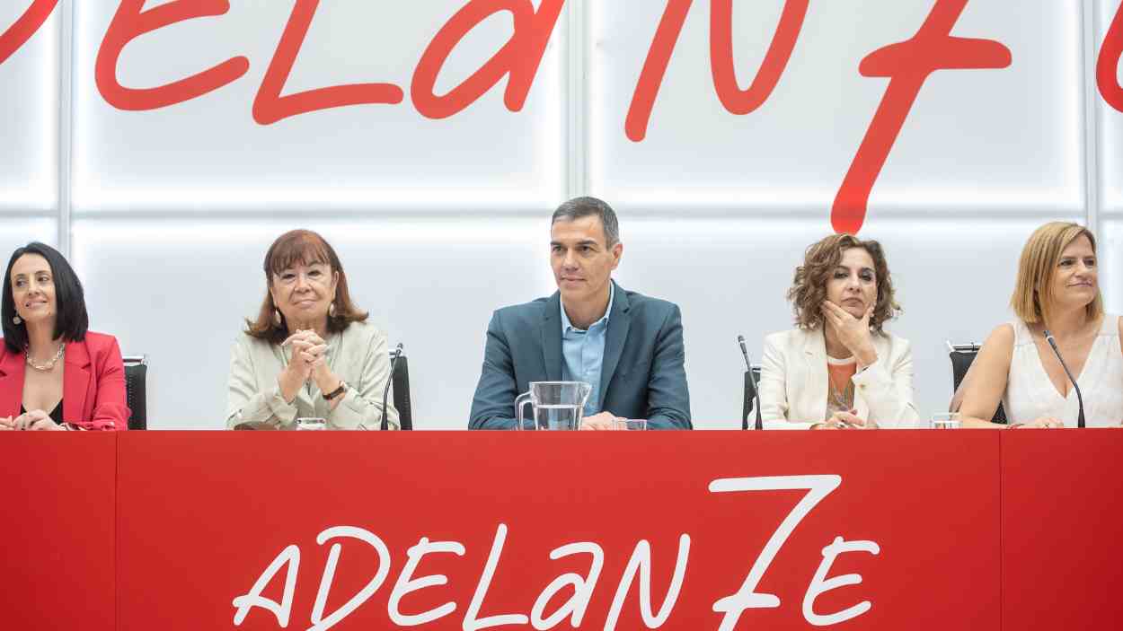 Pedro Sánchez en la reunión de la Comisión Ejecutiva Federal en Ferraz. EP