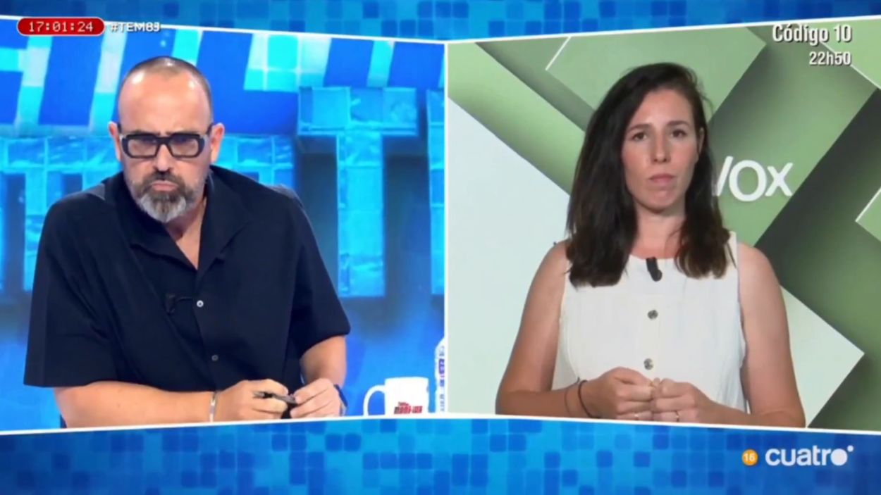 Risto Mejide y la diputada de Vox Rocío de Meer en un directo del programa 'Todo es Mentira'. Imagen: Mediaset.